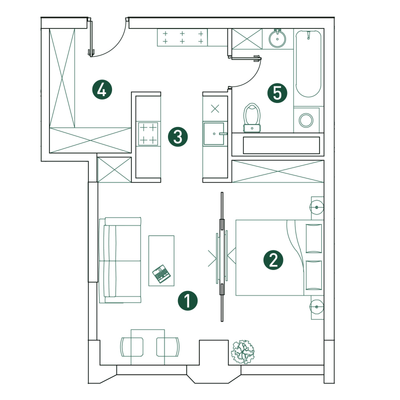 2 ккв (Евро) 43,9 м²