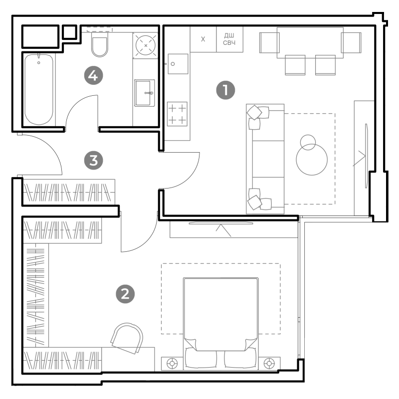 2 ккв (Евро) 54 м²