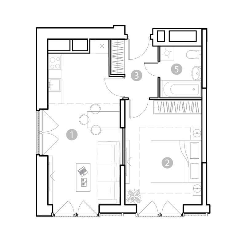 2 ккв (Евро) 45,5 м²