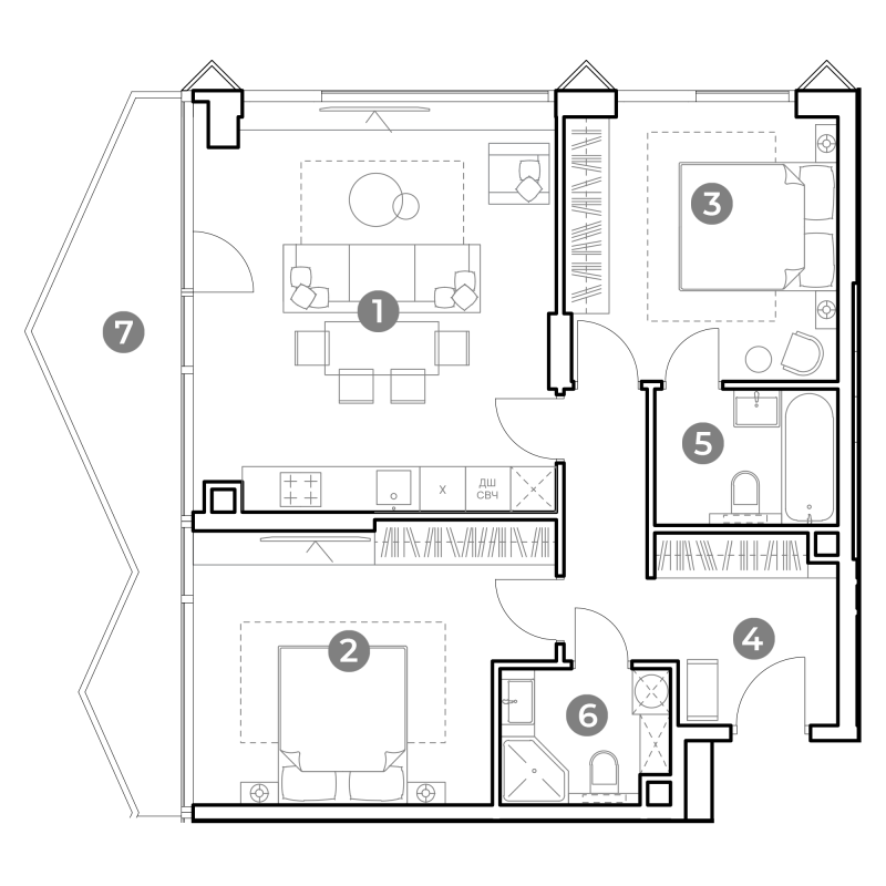 3 ккв (Евро) 84,4 м²