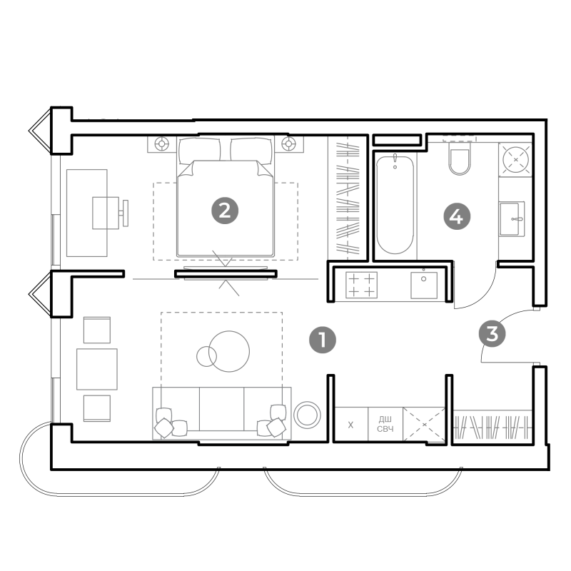 2 ккв (Евро) 42,7 м²