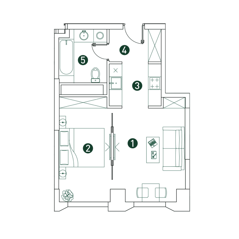 2 ккв (Евро) 40,5 м²