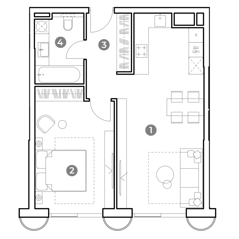 2 ккв (Евро) 54,2 м²