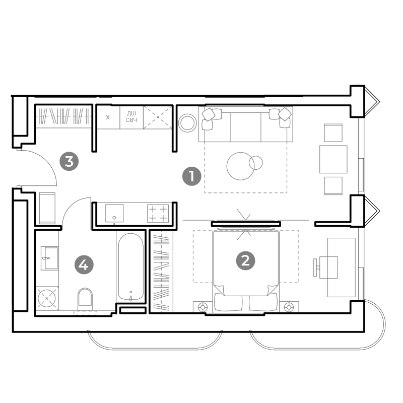 2 ккв (Евро) 43,4 м²