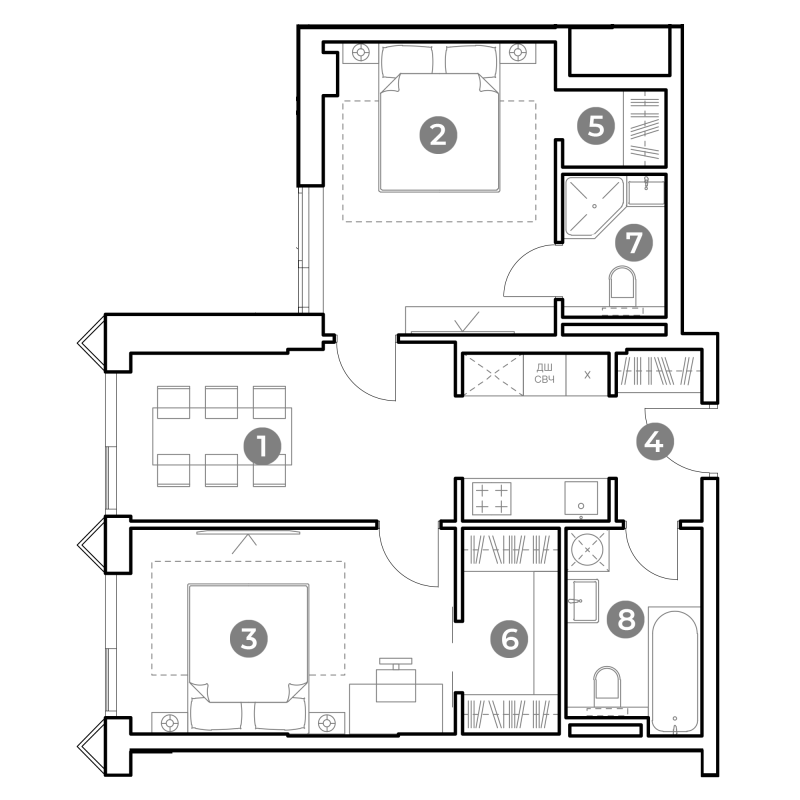3 ккв (Евро) 60,7 м²