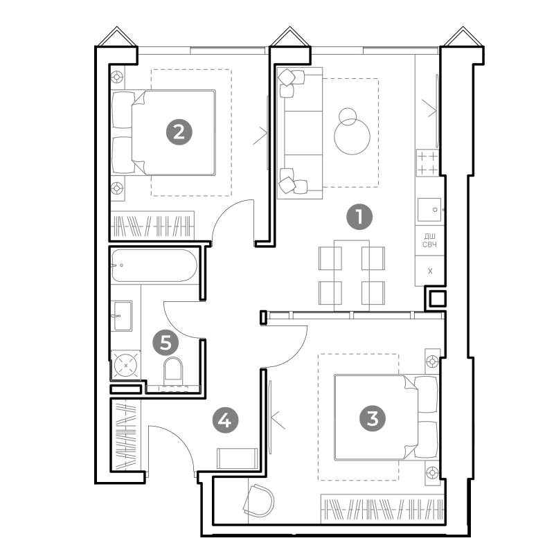 3 ккв (Евро) 57,2 м²