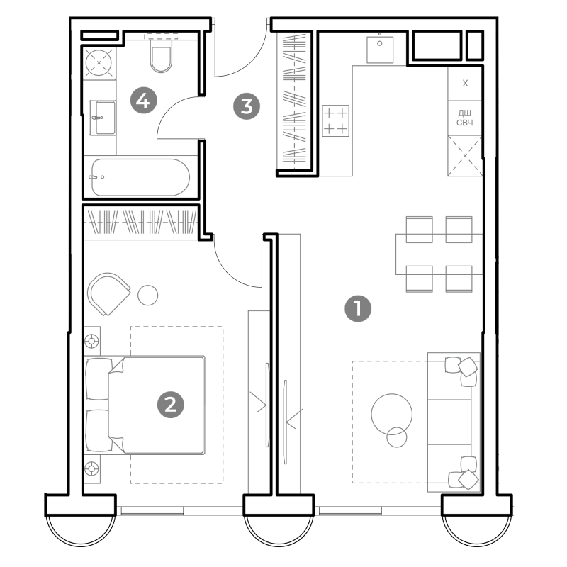 2 ккв (Евро) 54,2 м²