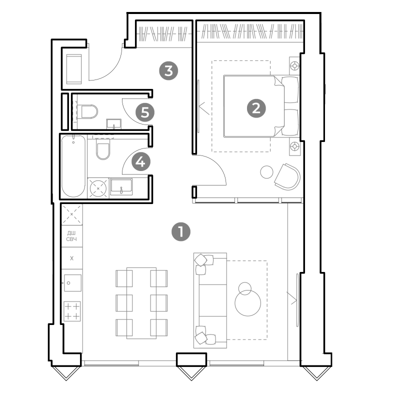 2 ккв (Евро) 58 м²