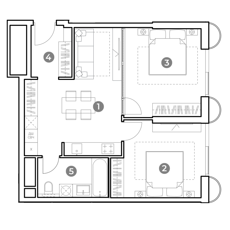 3 ккв (Евро) 58,9 м²