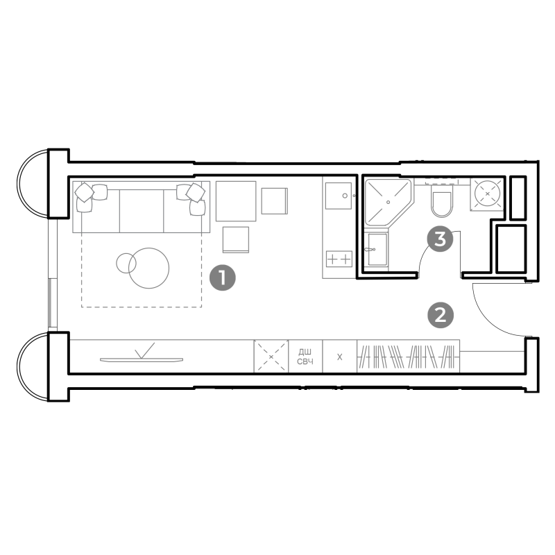 Студия 27 м²