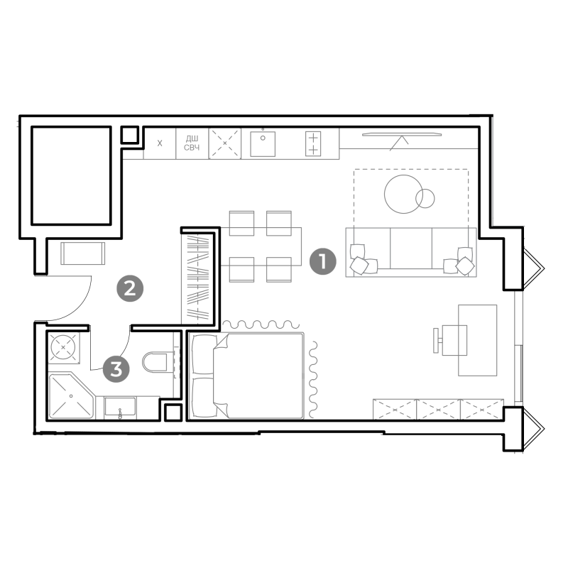 Студия 41,3 м²