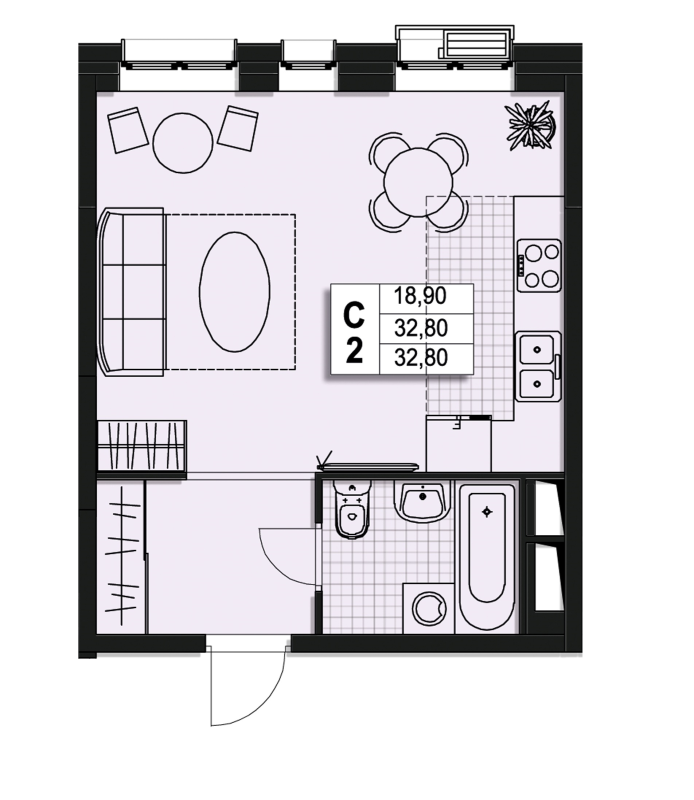 Студия 32,7 м²