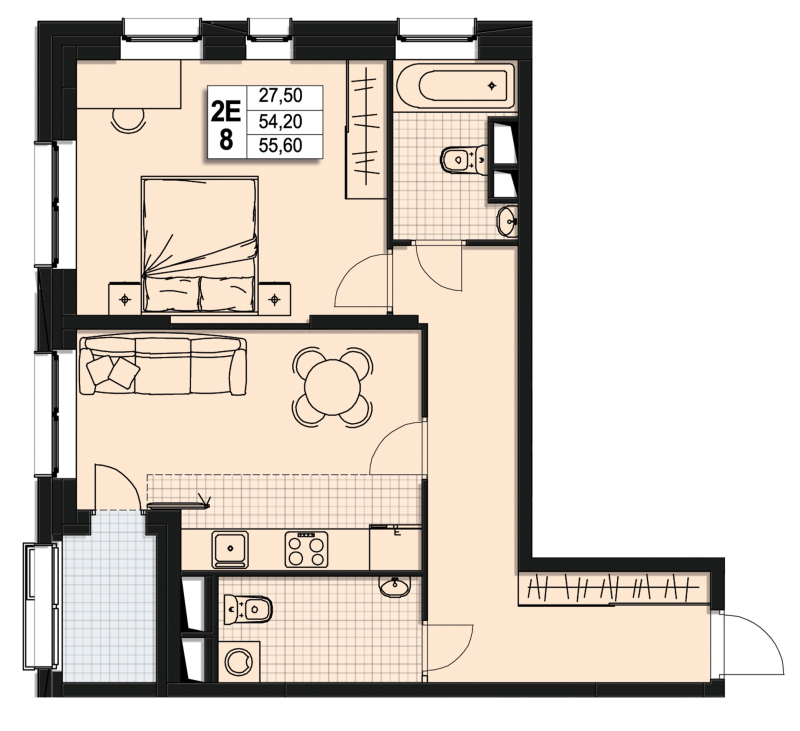 2 ккв (Евро) 53,7 м²