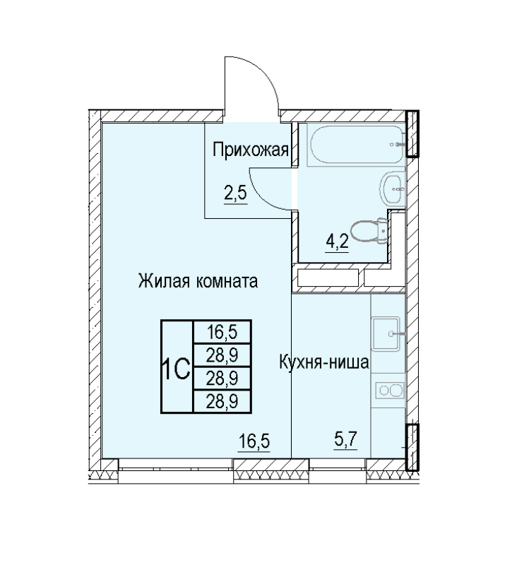 Студия 28,9 м²