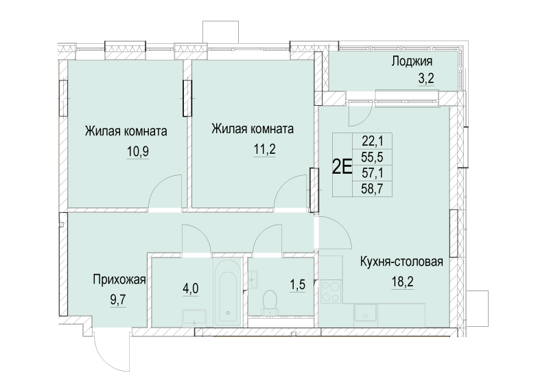 3 ккв (Евро) 57,1 м²