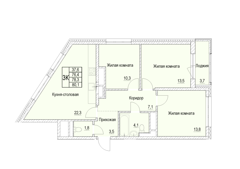 4 ккв (Евро) 78,3 м²