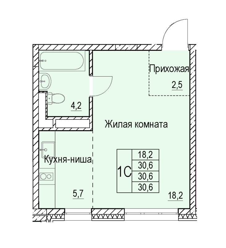 Студия 30,6 м²
