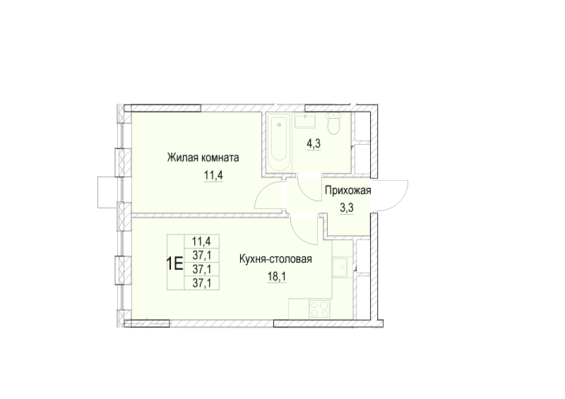 2 ккв (Евро) 37,1 м²