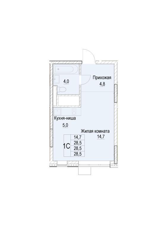 Студия 28,5 м²