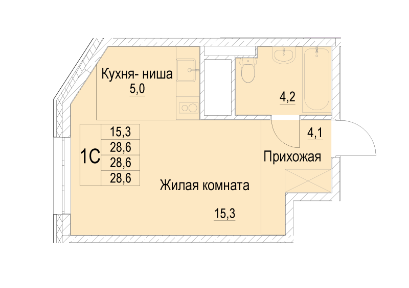 Студия 28,6 м²