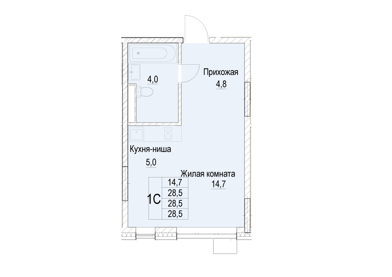 Студия 28,5 м²