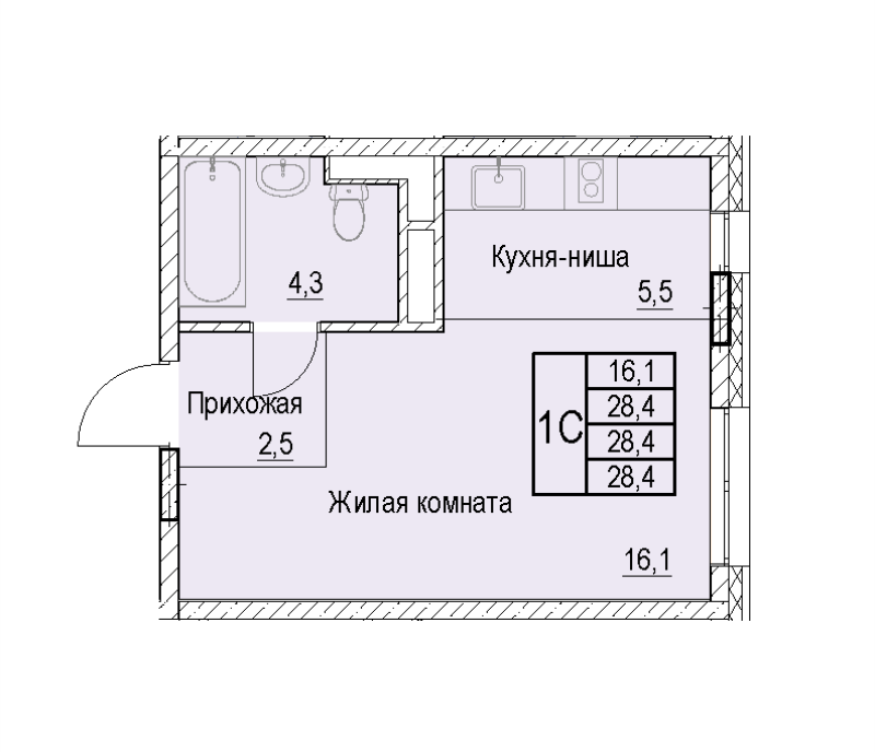 Студия 28,4 м²