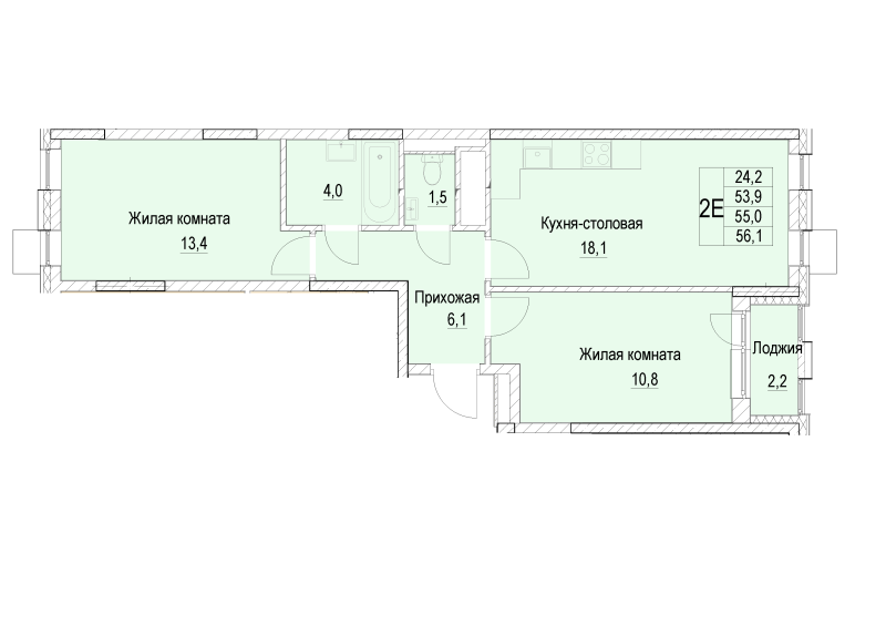 3 ккв (Евро) 55 м²