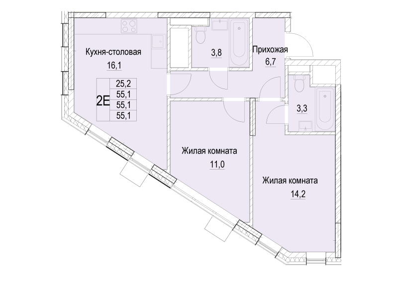 3 ккв (Евро) 55,1 м²
