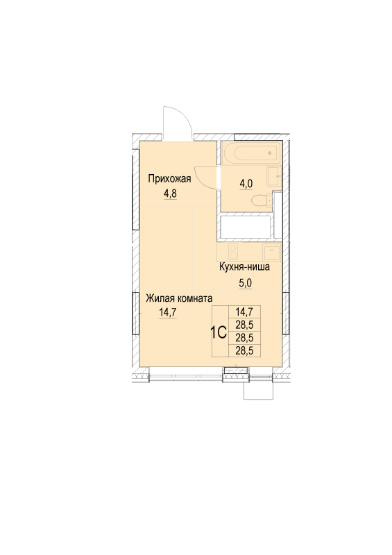 Студия 28,5 м²
