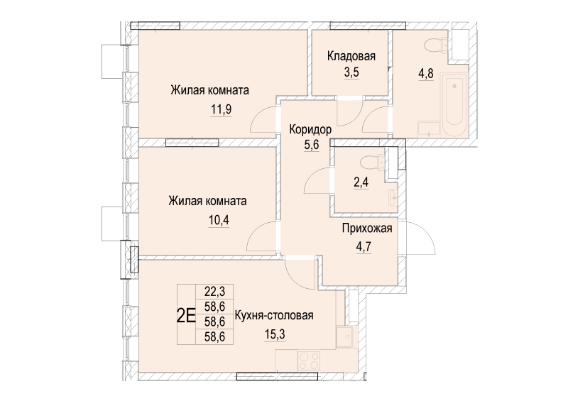 3 ккв (Евро) 58,6 м²