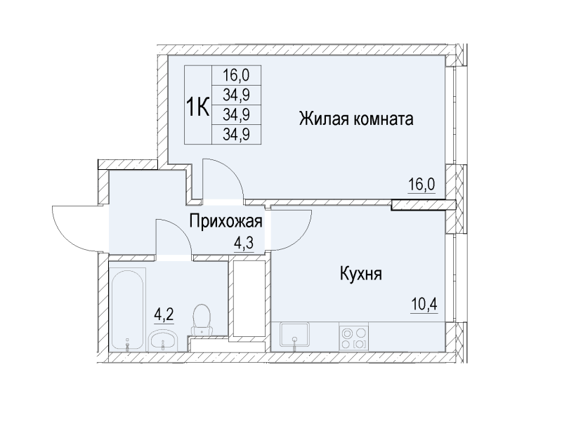 1 ккв 34,9 м²