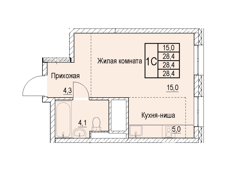 Студия 28,4 м²