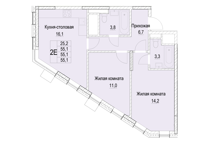 3 ккв (Евро) 55,1 м²