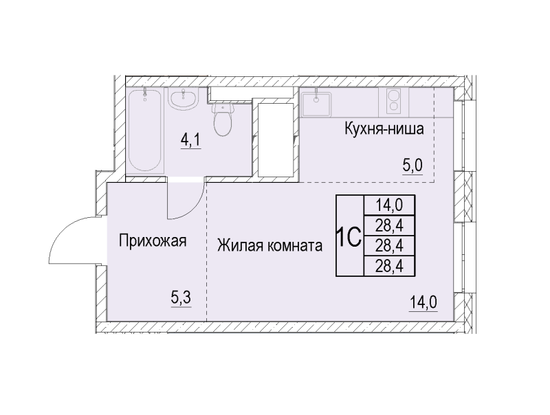 Студия 28,4 м²