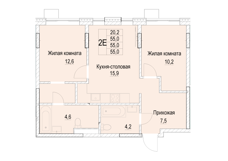 3 ккв (Евро) 55 м²