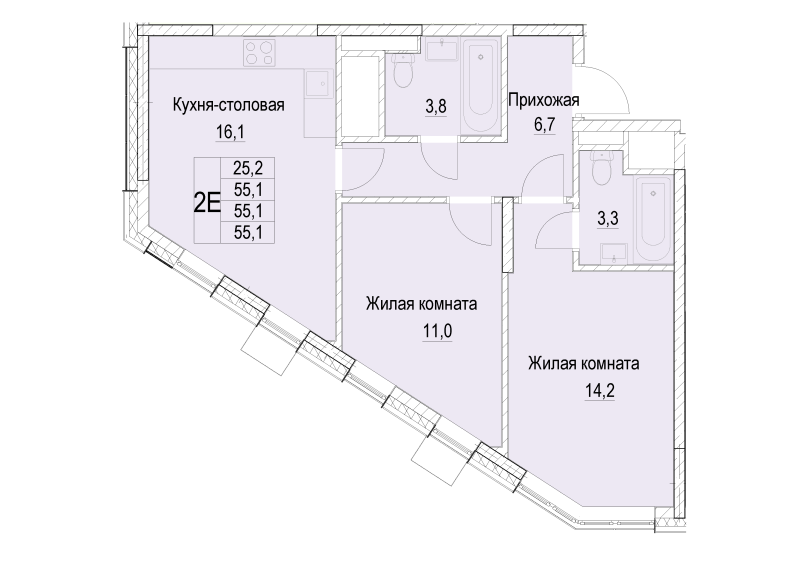 3 ккв (Евро) 55,1 м²
