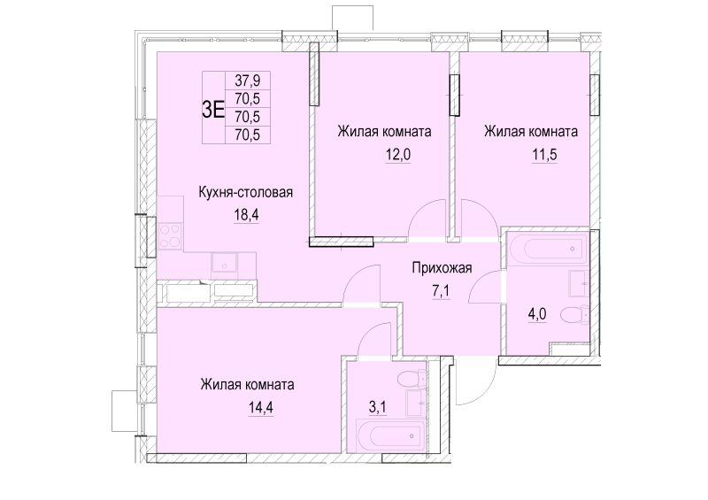 4 ккв (Евро) 70,5 м²