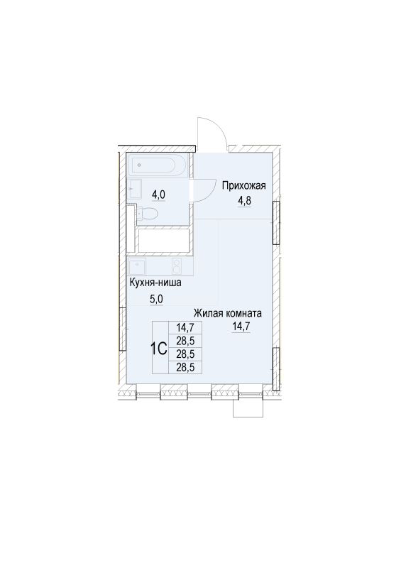 Студия 28,5 м²