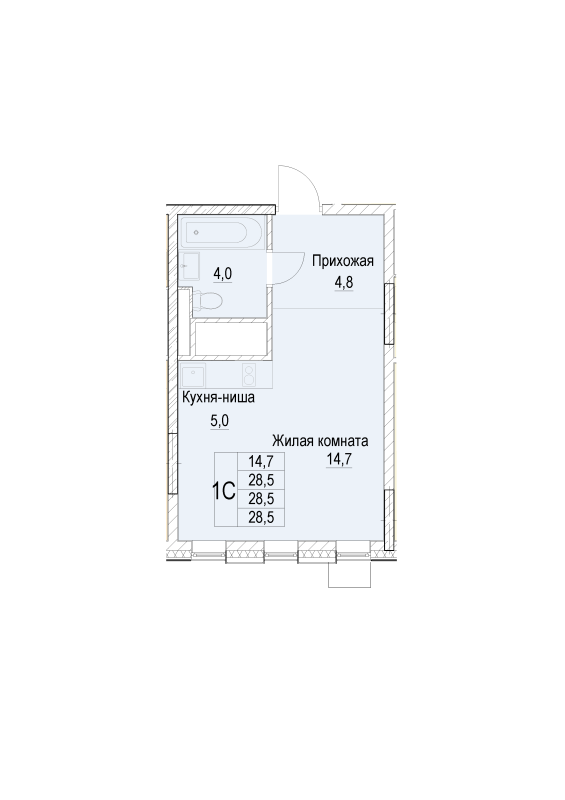 Студия 28,5 м²