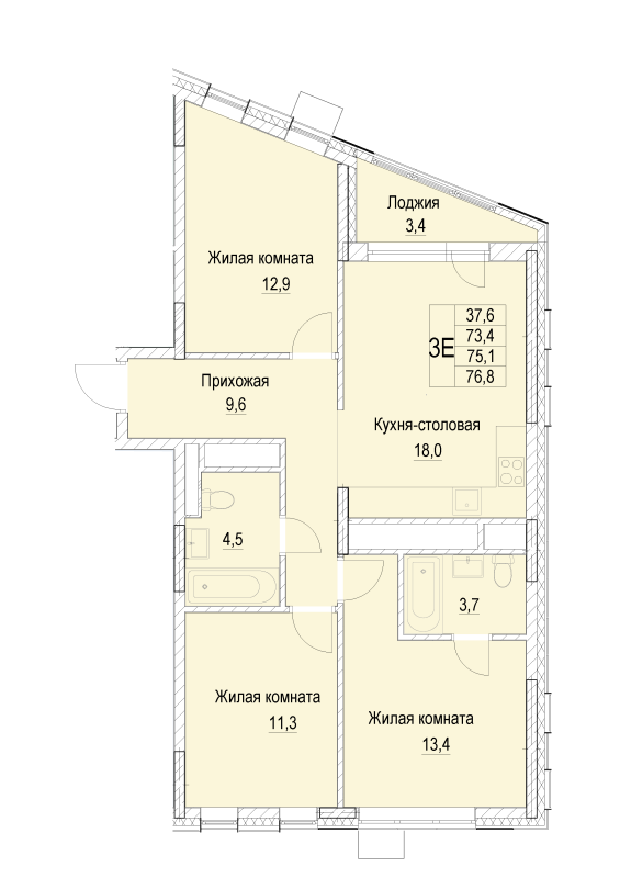 4 ккв (Евро) 75,1 м²
