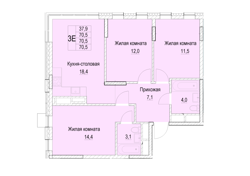 4 ккв (Евро) 70,5 м²