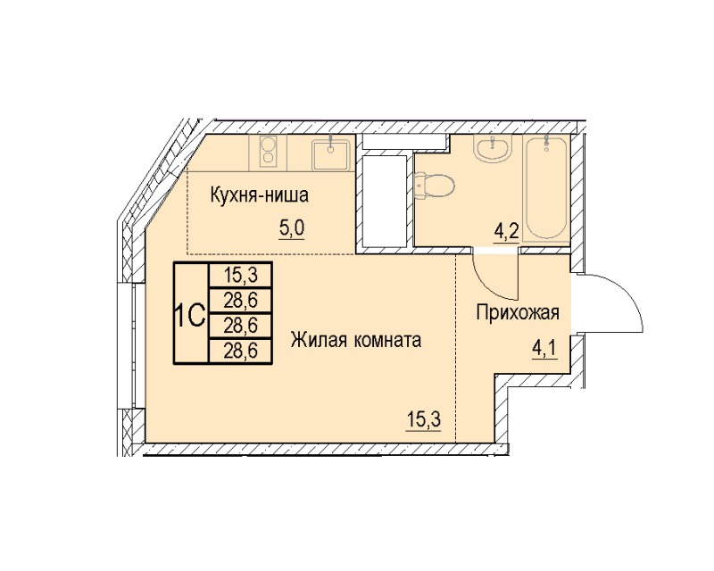 Студия 28,6 м²
