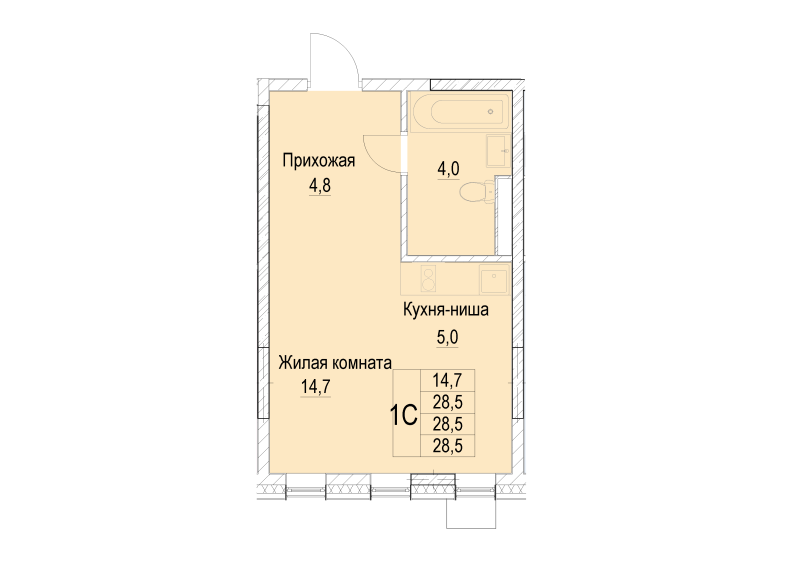 Студия 28,5 м²