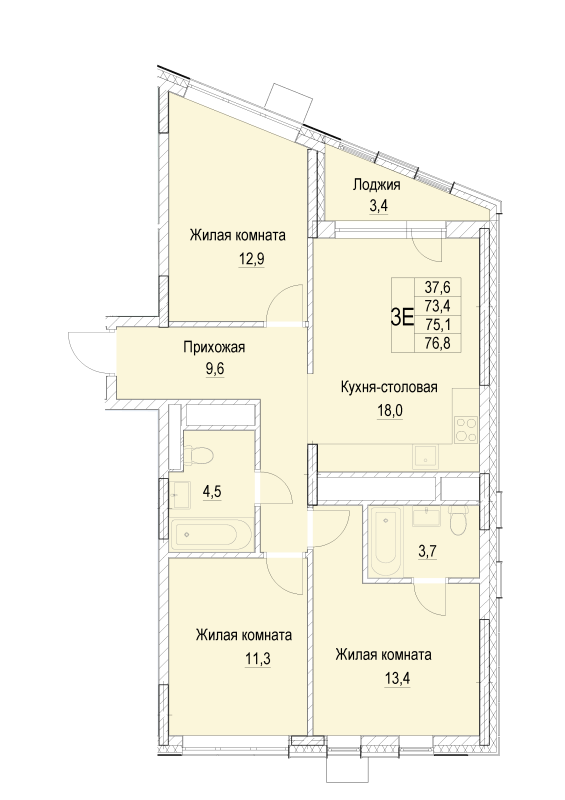 4 ккв (Евро) 75,1 м²