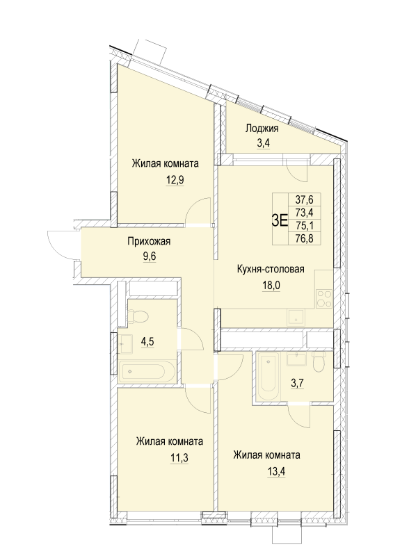 4 ккв (Евро) 75,1 м²