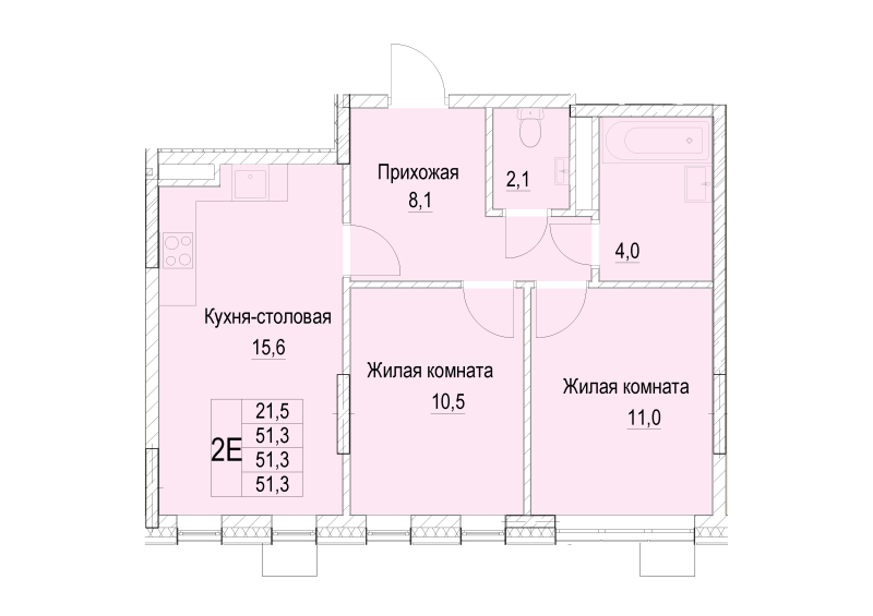 3 ккв (Евро) 51,3 м²