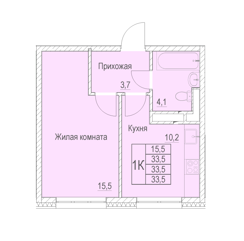 1 ккв 33,5 м²