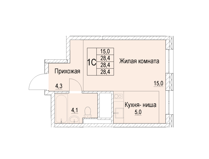 Студия 28,4 м²