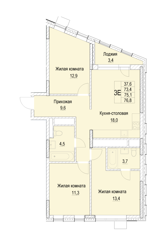 4 ккв (Евро) 75,1 м²