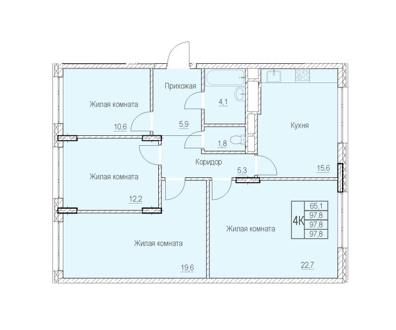 5 ккв (Евро) 97,8 м²